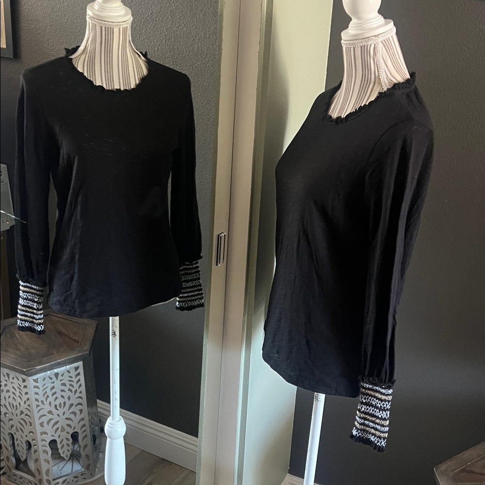 🛑 1 hour sale. Goldie Lewinter, Large, Black Long Sleeve Pima Cotton Blouse